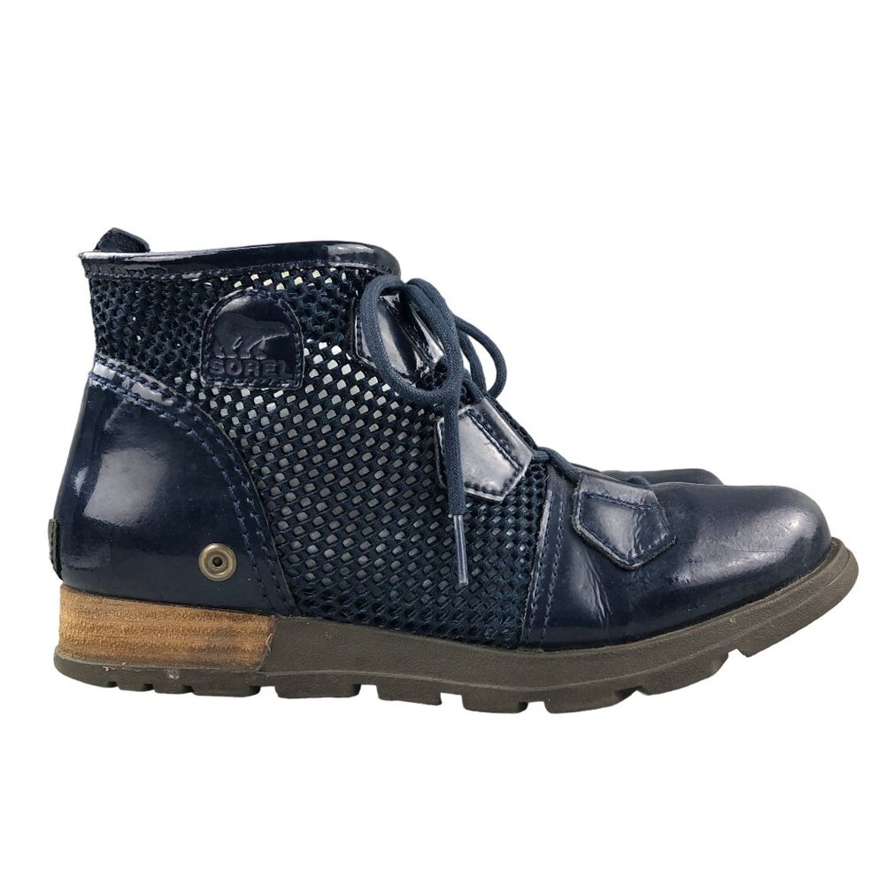Sorel Women's Size 7 Major Blue Patent Mesh Closed Toe Lace-Up Ankle Booties